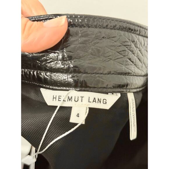 Helmut Lang Croc Embossed Calf Leather Asymmetrical Mini Skirt Black Women's 4 - Picture 4 of 5